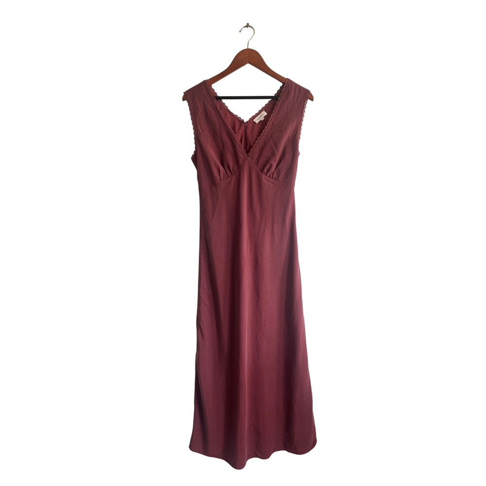 Bohme Womens Mauve Tencel Lace Trim V-Neck Sleeveless Midi Dress Size Large